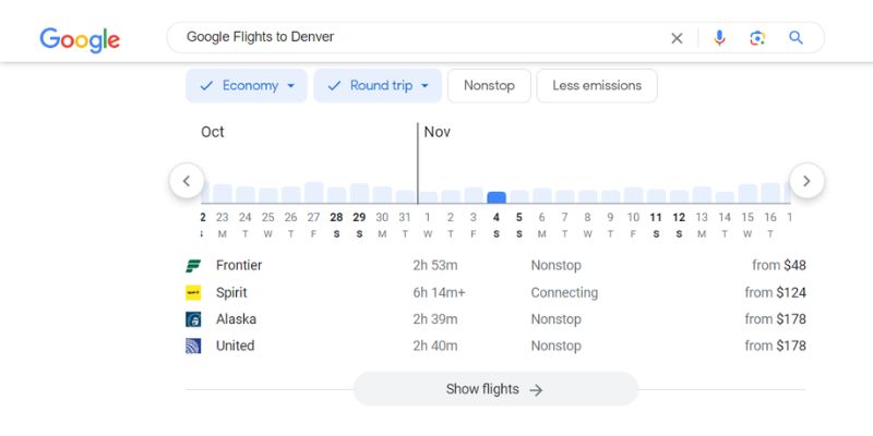 Google Flights to Denver