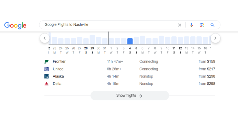 Google Flights to Nashville