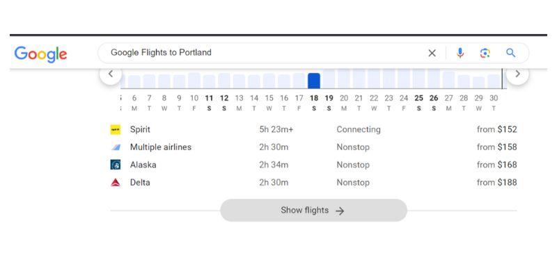 Google flights to Portland